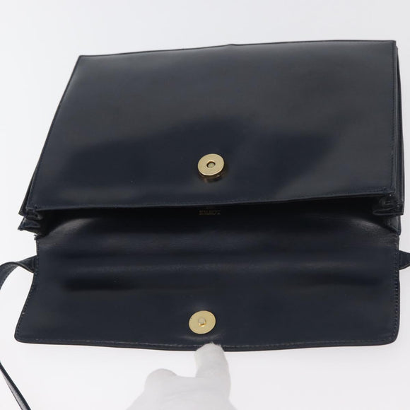 LOEWE Anagram Shoulder Bag Leather Navy Gold Auth 180071