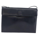 LOEWE Anagram Shoulder Bag Leather Navy Gold Auth 180071-13