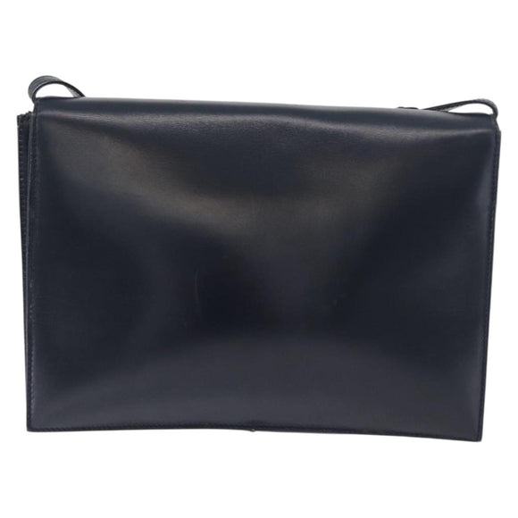 LOEWE Anagram Shoulder Bag Leather Navy Gold Auth 180071