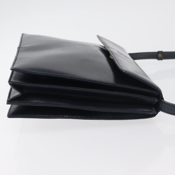 LOEWE Anagram Shoulder Bag Leather Navy Gold Auth 180071