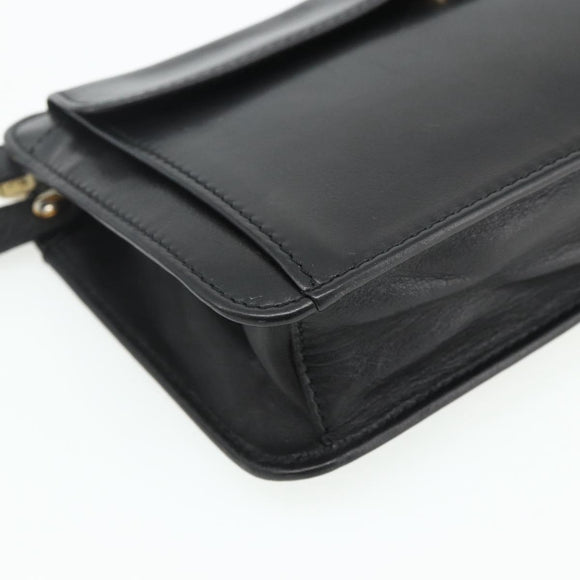 CELINE Clutch Bag Leather Black Gold Auth 180072