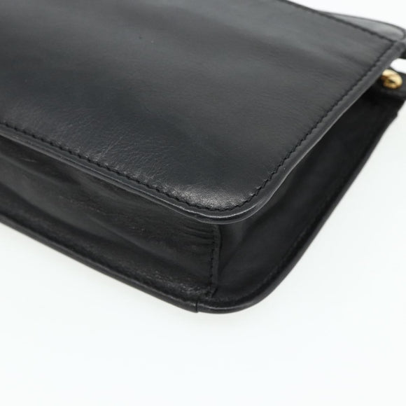 CELINE Clutch Bag Leather Black Gold Auth 180072