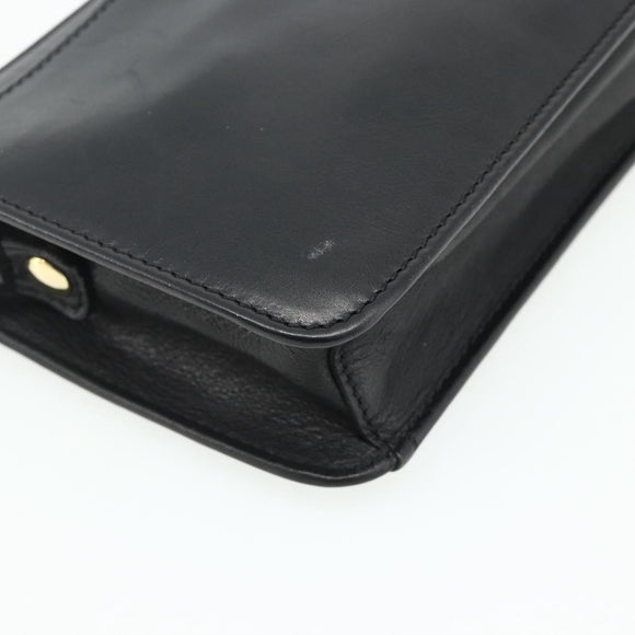 CELINE Clutch Bag Leather Black Gold Auth 180072
