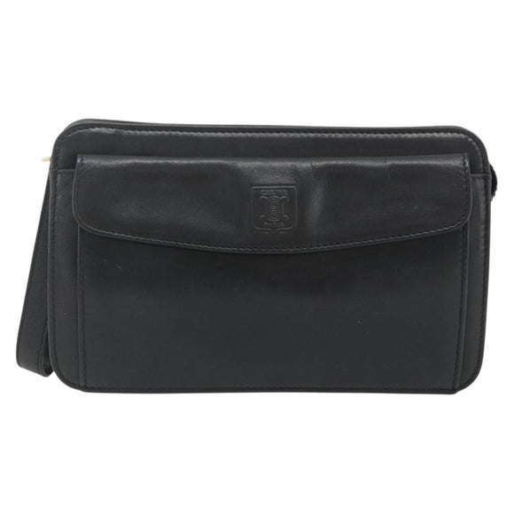 CELINE Clutch Bag Leather Black Gold Auth 180072