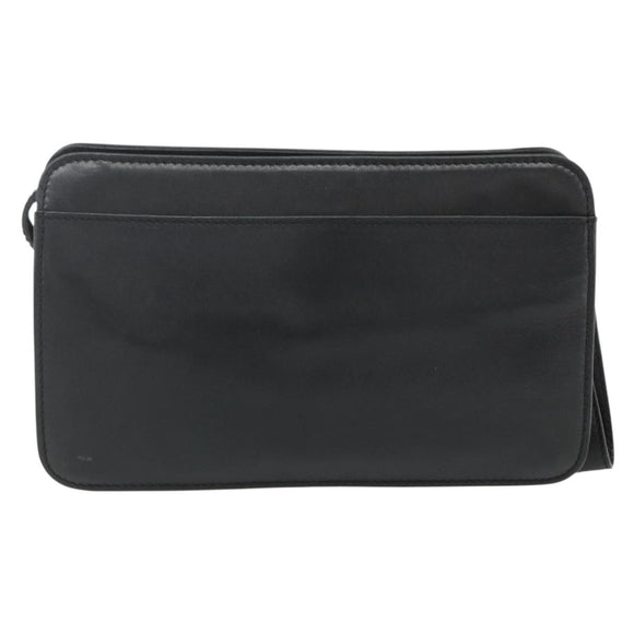 CELINE Clutch Bag Leather Black Gold Auth 180072