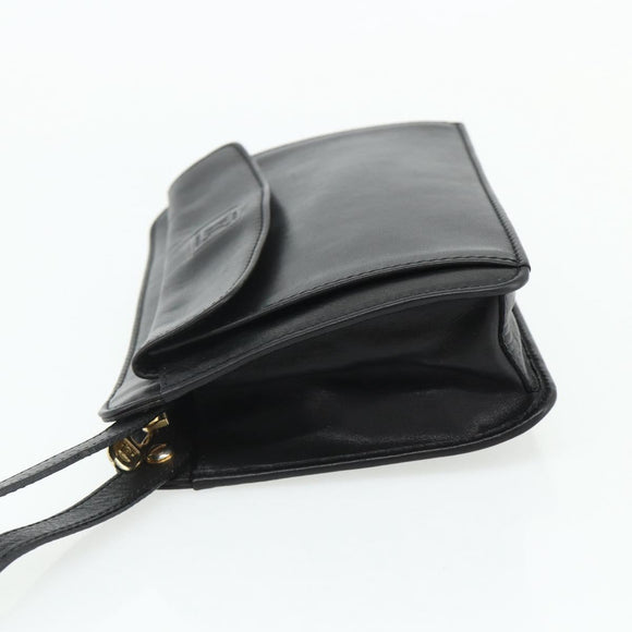 CELINE Clutch Bag Leather Black Gold Auth 180072