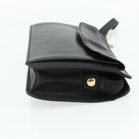 CELINE Clutch Bag Leather Black Gold Auth 180072