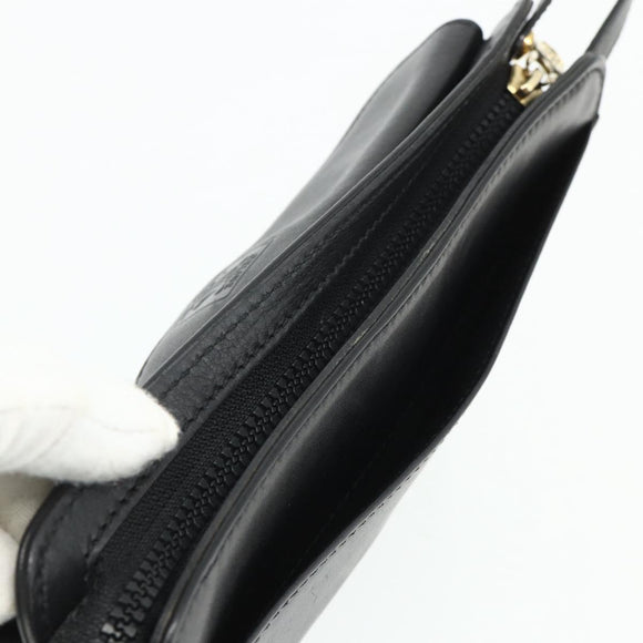 CELINE Clutch Bag Leather Black Gold Auth 180072