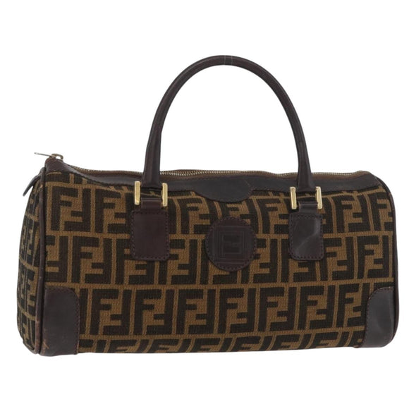 FENDI Zucca Canvas Hand Bag Black Brown Auth 180075