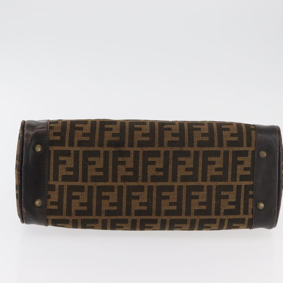 FENDI Zucca Canvas Hand Bag Black Brown Auth 180075
