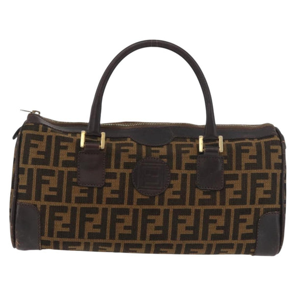 FENDI Zucca Canvas Hand Bag Black Brown Auth 180075