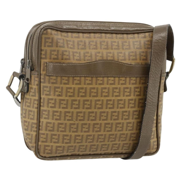 FENDI Zucchino Canvas Shoulder Bag Beige Auth 180076