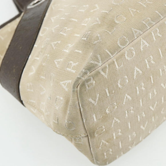 BVLGARI Logo Mania Hand Bag Canvas Beige Silver Auth 180078