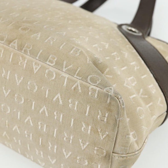BVLGARI Logo Mania Hand Bag Canvas Beige Silver Auth 180078