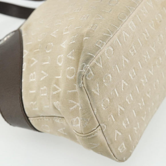 BVLGARI Logo Mania Hand Bag Canvas Beige Silver Auth 180078
