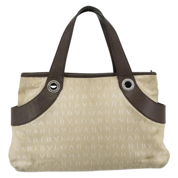 BVLGARI Logo Mania Hand Bag Canvas Beige Silver Auth 180078