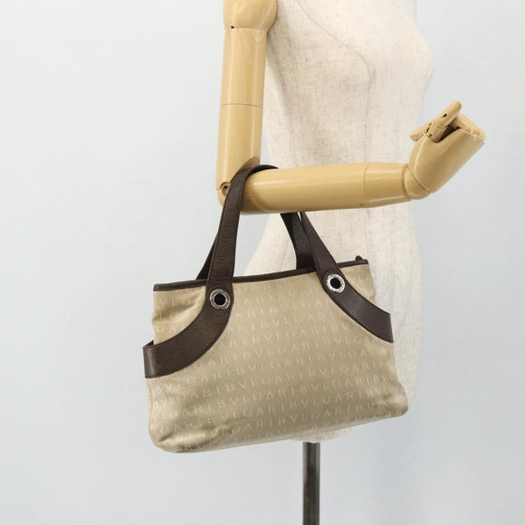 BVLGARI Logo Mania Hand Bag Canvas Beige Silver Auth 180078