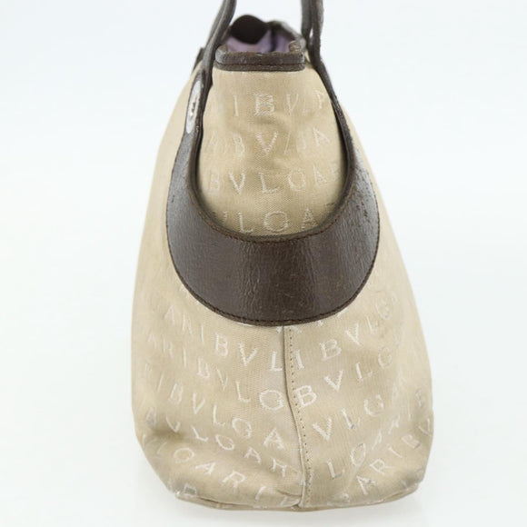 BVLGARI Logo Mania Hand Bag Canvas Beige Silver Auth 180078