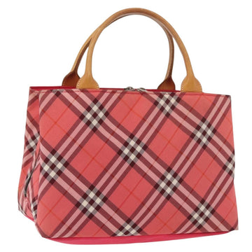 BURBERRY Nova Check Blue Label Hand Bag Nylon Pink Silver Auth 180079