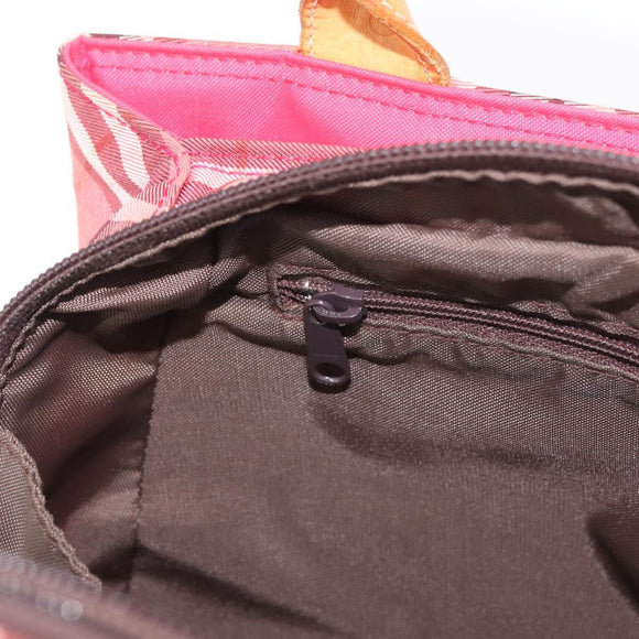 BURBERRY Nova Check Blue Label Hand Bag Nylon Pink Silver Auth 180079