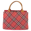 BURBERRY Nova Check Blue Label Hand Bag Nylon Pink Silver Auth 180079-13
