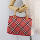 BURBERRY Nova Check Blue Label Hand Bag Nylon Pink Silver Auth 180079-21