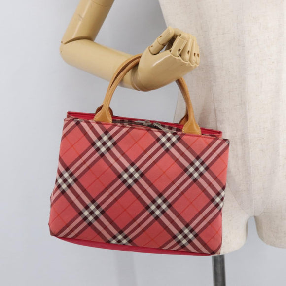 BURBERRY Nova Check Blue Label Hand Bag Nylon Pink Silver Auth 180079