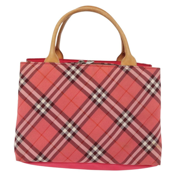 BURBERRY Nova Check Blue Label Hand Bag Nylon Pink Silver Auth 180079