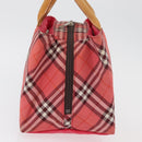 BURBERRY Nova Check Blue Label Hand Bag Nylon Pink Silver Auth 180079-3