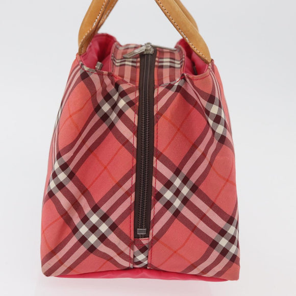 BURBERRY Nova Check Blue Label Hand Bag Nylon Pink Silver Auth 180079
