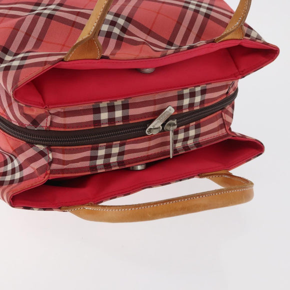BURBERRY Nova Check Blue Label Hand Bag Nylon Pink Silver Auth 180079
