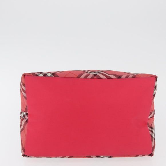 BURBERRY Nova Check Blue Label Hand Bag Nylon Pink Silver Auth 180079