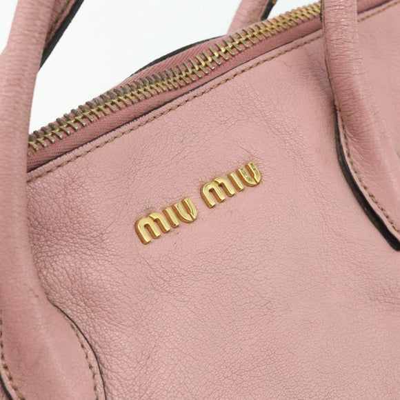 Miu Miu Hand Bag Leather Pink Gold Auth 180081