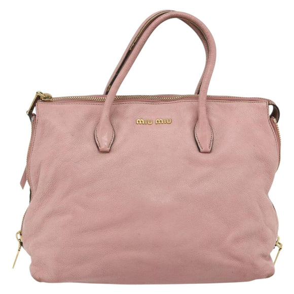 Miu Miu Hand Bag Leather Pink Gold Auth 180081