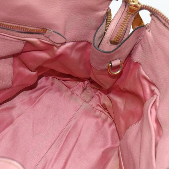 Miu Miu Hand Bag Leather Pink Gold Auth 180081