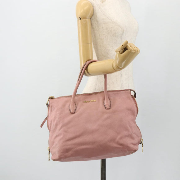 Miu Miu Hand Bag Leather Pink Gold Auth 180081
