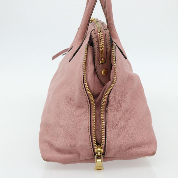 Miu Miu Hand Bag Leather Pink Gold Auth 180081