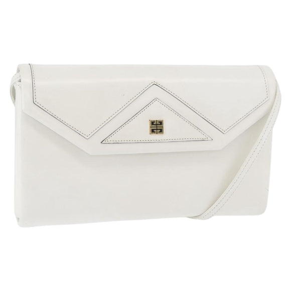 GIVENCHY Shoulder Bag Leather White Gold Auth 180085