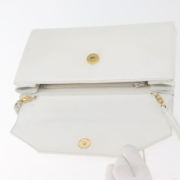 GIVENCHY Shoulder Bag Leather White Gold Auth 180085