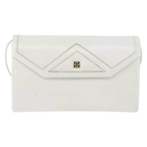 GIVENCHY Shoulder Bag Leather White Gold Auth 180085