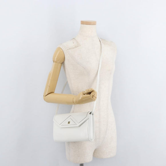 GIVENCHY Shoulder Bag Leather White Gold Auth 180085
