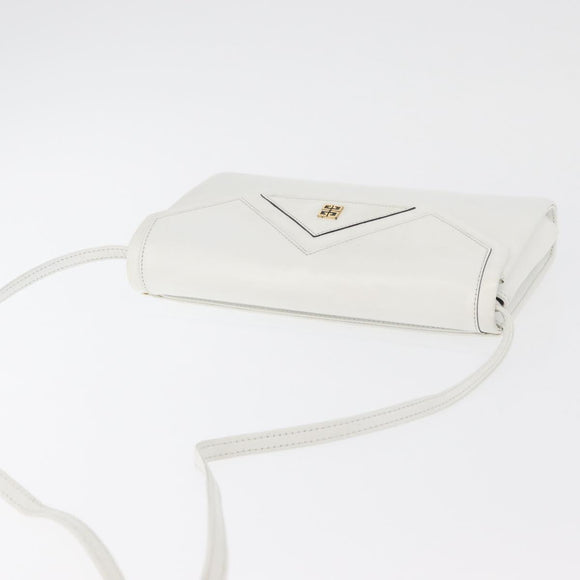 GIVENCHY Shoulder Bag Leather White Gold Auth 180085