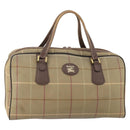 Burberrys Nova Check Boston Bag Canvas Beige Gold Auth 180086-1