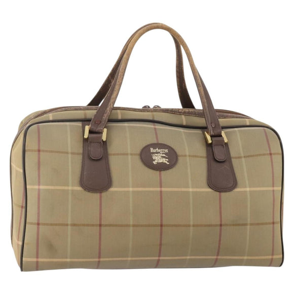 Burberrys Nova Check Boston Bag Canvas Beige Gold Auth 180086