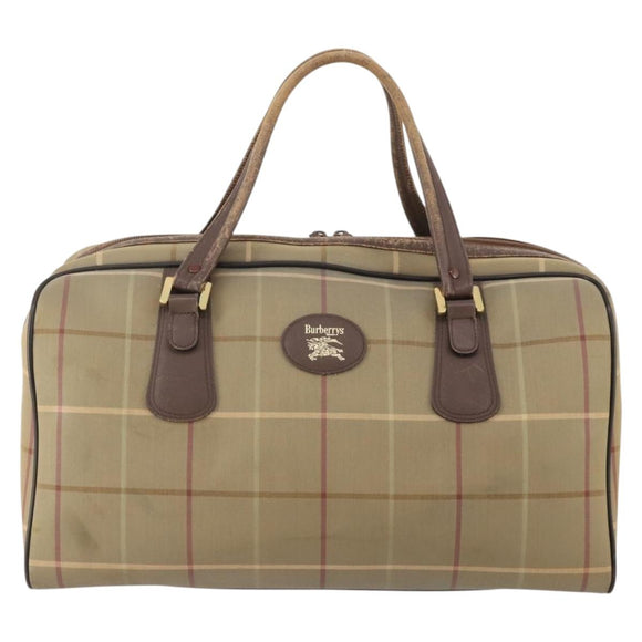Burberrys Nova Check Boston Bag Canvas Beige Gold Auth 180086