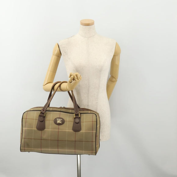 Burberrys Nova Check Boston Bag Canvas Beige Gold Auth 180086