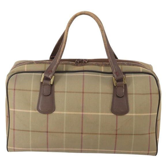 Burberrys Nova Check Boston Bag Canvas Beige Gold Auth 180086