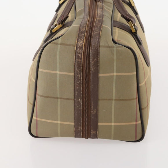 Burberrys Nova Check Boston Bag Canvas Beige Gold Auth 180086