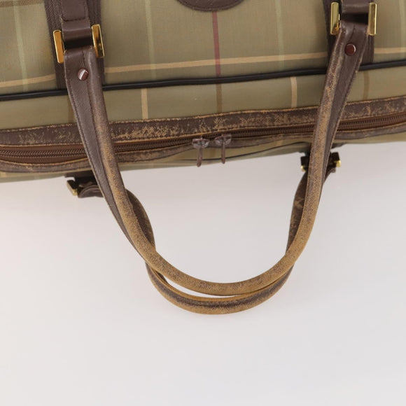 Burberrys Nova Check Boston Bag Canvas Beige Gold Auth 180086