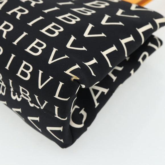 BVLGARI Logo Mania Handtasche Canvas Schwarz Silber Auth 180087